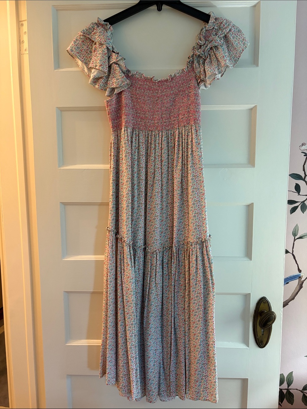 Loveshack Fancy Floral Ruffle-Sleeve Maxi Dress in Pastel Pink